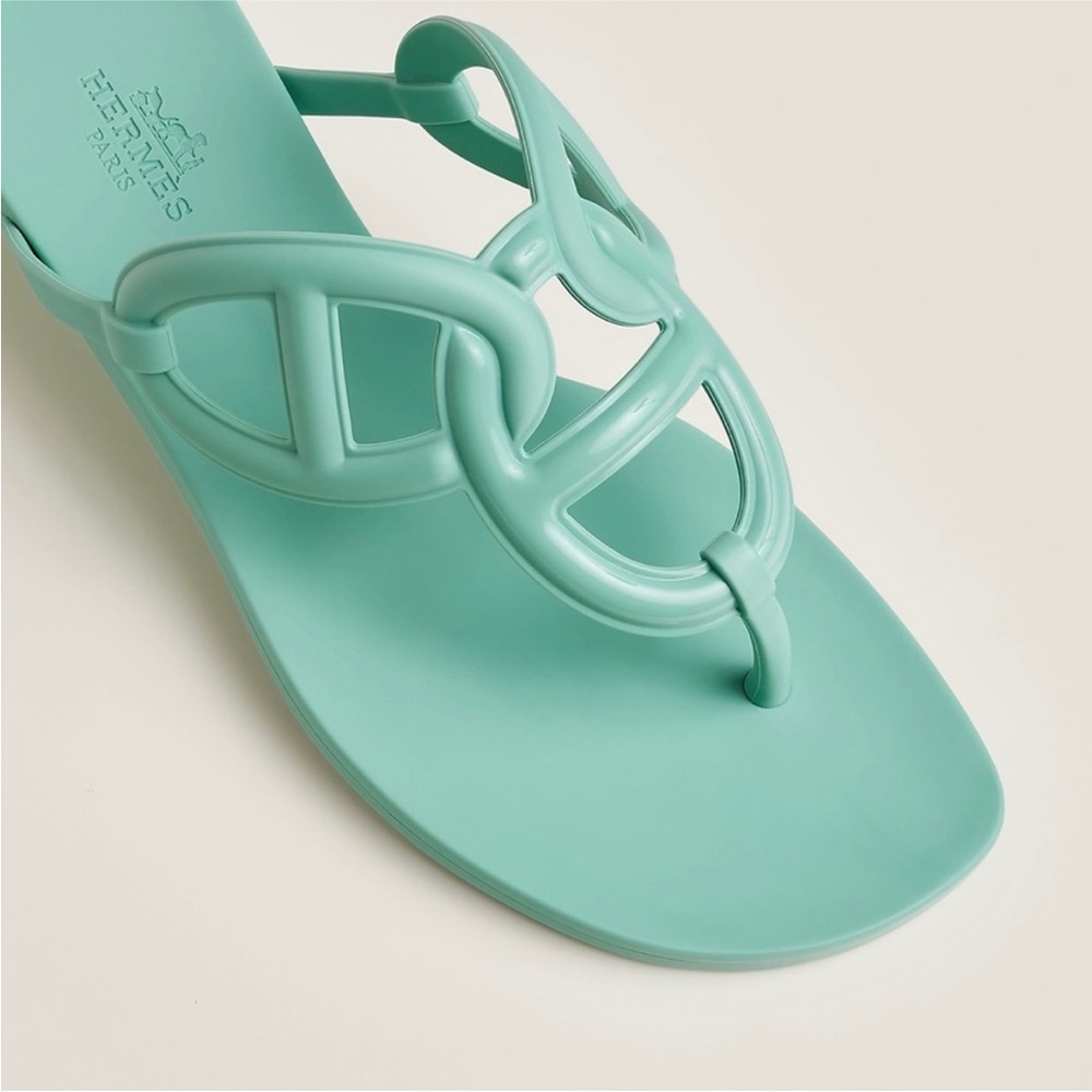 Hermès Egerie Sandals In Mint Green Rubber Size 7 - Picture 7 of 9